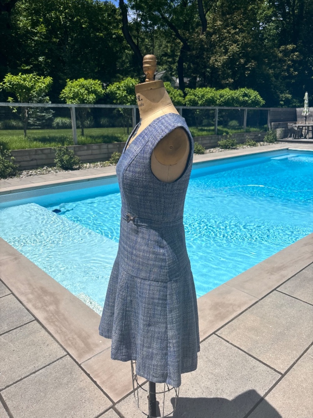 Ann Taylor Blue Tweed Fit & Flare Sleeveless Cocktail Dress Size 4 - Picture 3 of 5